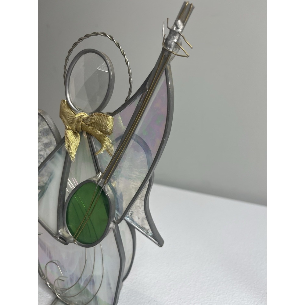 Stained Glass Art Angel Suncatcher Figurine Lute Musical Instrument - Picture 4 of 12